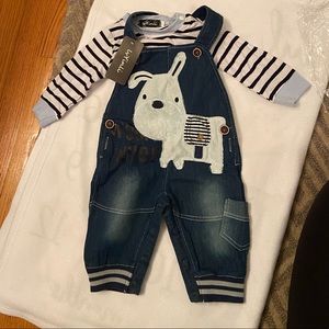 Boys denim overalls with long sleeve Tshirt